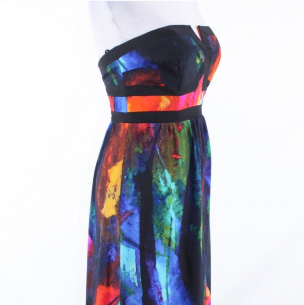 Alice & Trixie Valeria Silk Watercolor Strapless Maxi Gown Dress Small - Picture 6 of 14